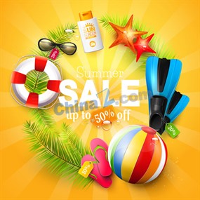 夏季沙滩度假元素促销海报